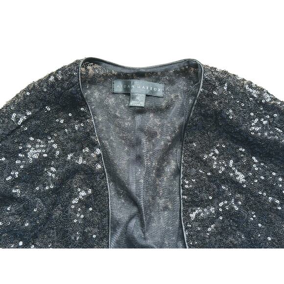 Aidan Mattox Sequin Cropped Jacket Medium Black NYE Glam Luxury Sparkle Holiday - Picture 4 of 5